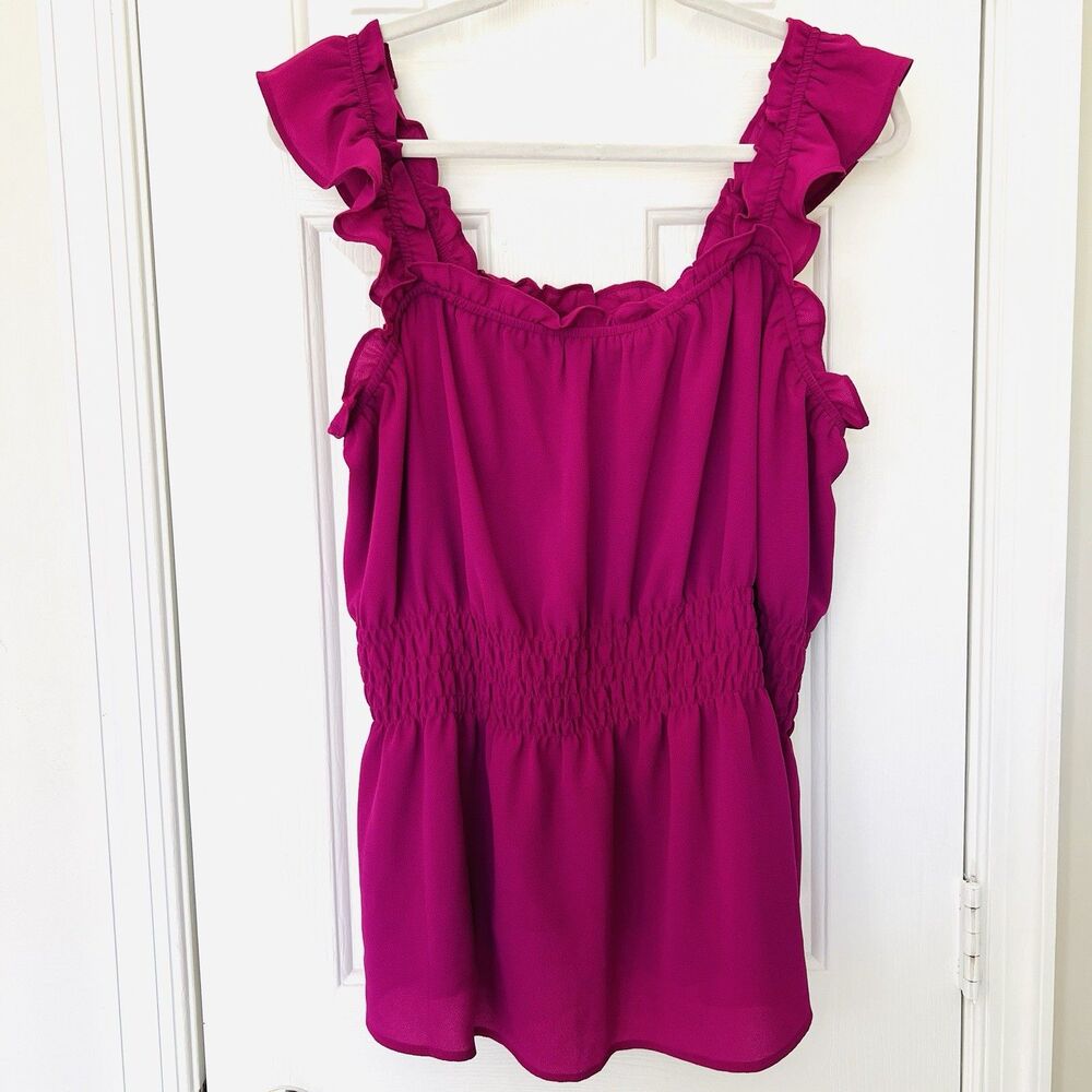 Lane Bryant Magenta Ruffly Stretchy Peplum Blouse Concert Festival Plus Size 18